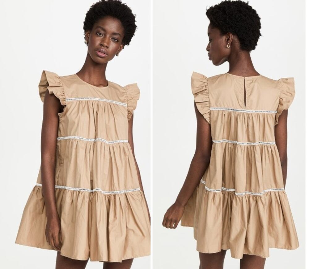 EN SAISON Edna Tiered Mini Dress Size XS in Natural Tan Swing